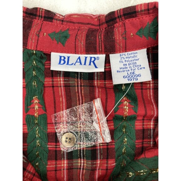 Vintage BLAIR Top Women Large Button Front Christmas Tree Embroidered Plaid - Picture 2 of 4